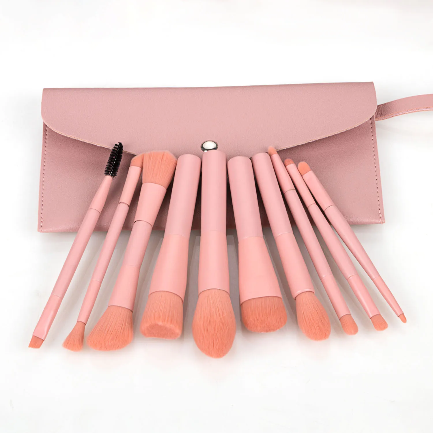 

Girls lovely Mini 10pcs Matte Pink Color Wood Handle Brush Set Soft Hair Makeup Brushes Set