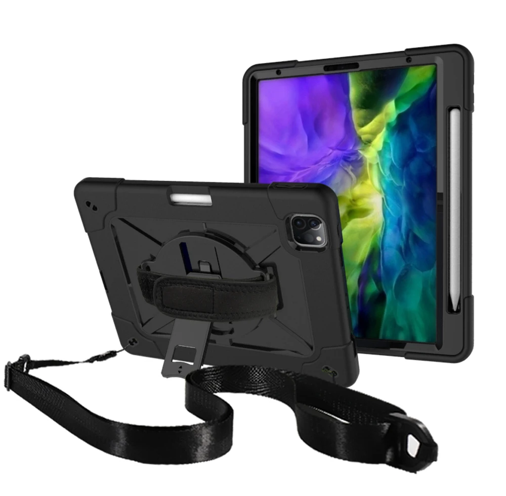 

For iPad Pro 11 inch 2018/2020/2021/Air 4 10.9 Case with Pencil Holder Rugged Armor Silicon Stand Hand Shoulder Strap Tablet Cov