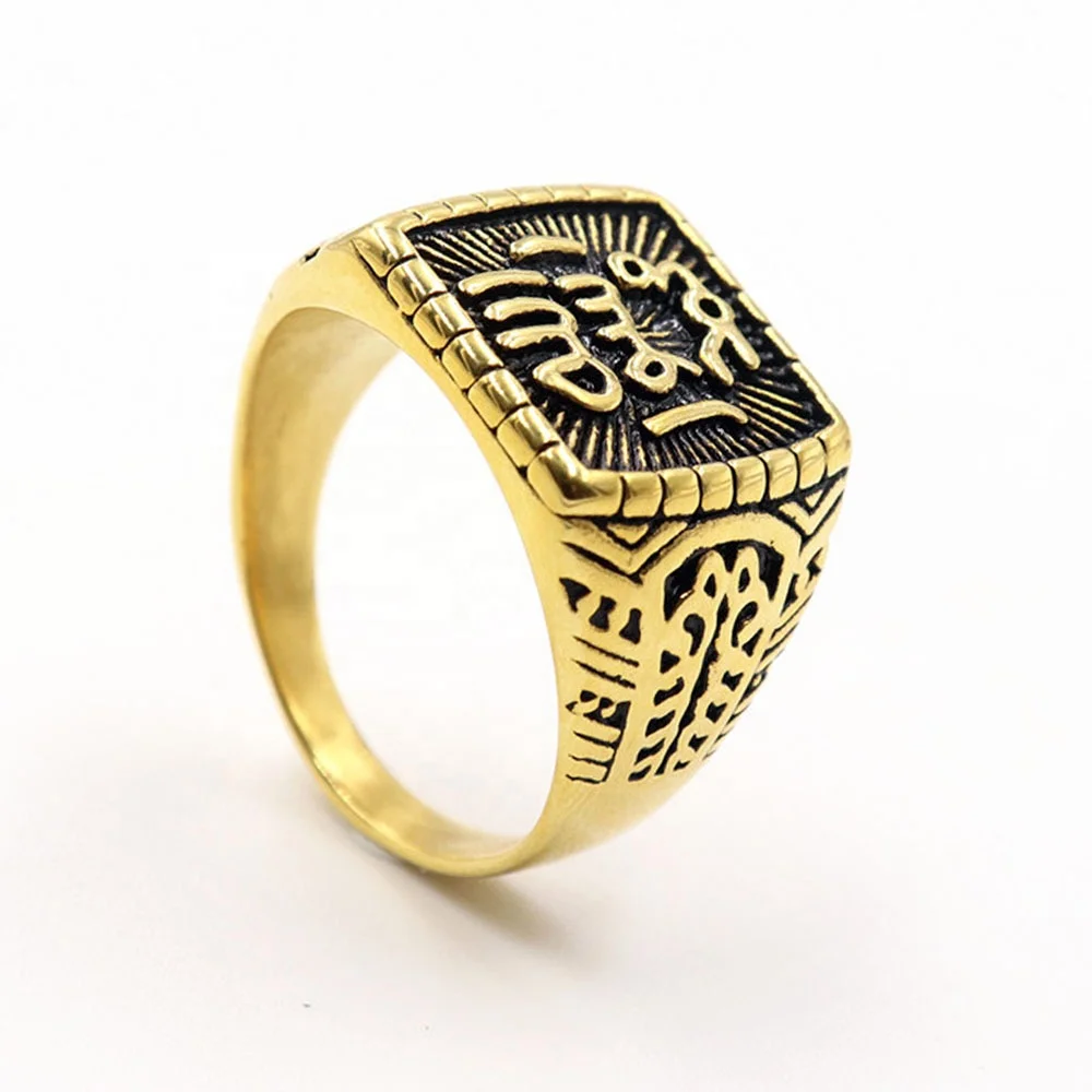 

Personalized vintage mens islamic rings muslim rings sterling silver gold plated vintage totem ring Jewelry wholesale, Silver color