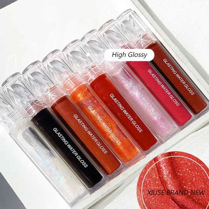 

XIUSE High Quality Flavored Clear Lip Gloss Bottle Glossy Lipgloss Liquid Lip Tint Private Label Rebrand, 8 color