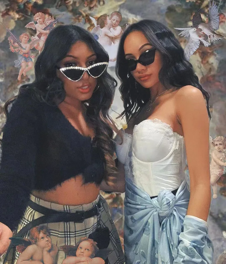 

Original Brand cat eye diamond women's Small Square Frame sun glasses hip hop personality sunglasses