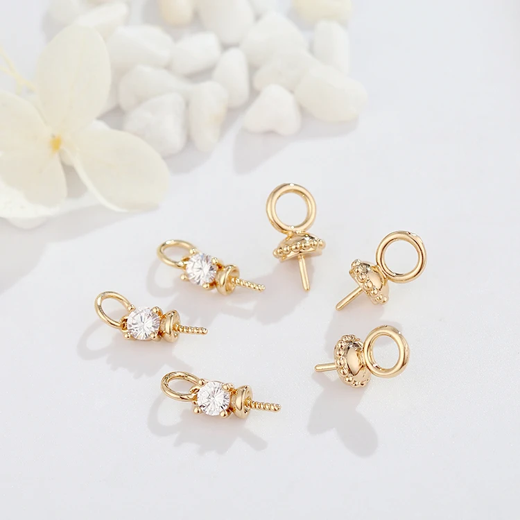 

Latest Style 14K Gold Plated Inlaid Zircon Can Set Pearls Charm for Necklace Making