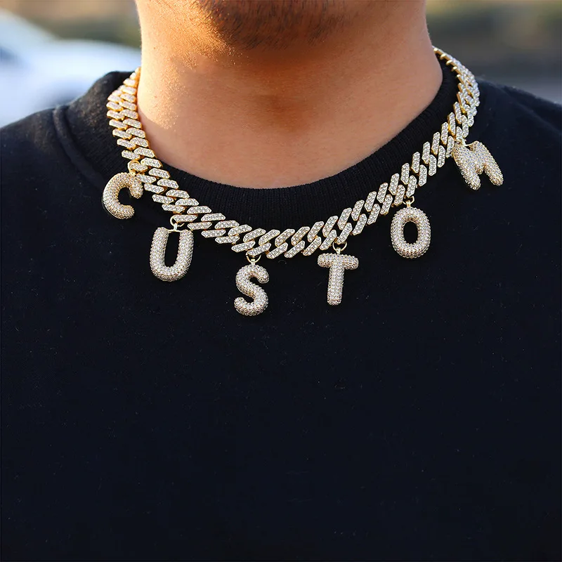 

2021Baguette Custom Letter a b c d e f g h i g k l m n o p q r s t u v w x y z Charm cuban link name Necklace Bracelet