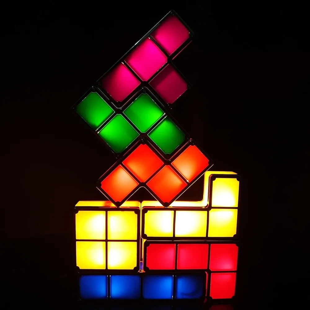 Christmas Gift DIY 7 Colors Tetris Puzzle Light Stackable Night Light for Kids Child Adults