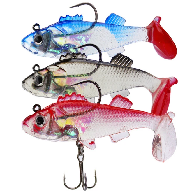 

WEIHE Soft Bait Lead Head Fish Lures 15g/8cm 8g/6cm Bass Fishing lure Treble Hook T Tail Sea Fishing Tackle, See picture