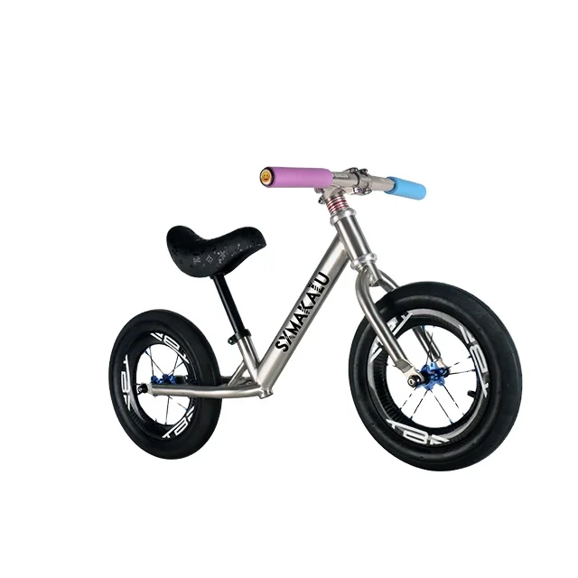 

New product carbon fiber wheels 12-inch titanium alloy kids self balance bike 2635g, Ti natural, rainbow