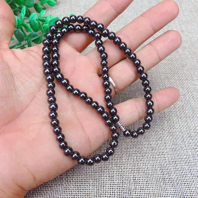 

2021 Hot Sale Simple Natural Stone 6mm Round Beads Necklace With Screw Clasp Energy Stone Magnetic Hematite Necklaces For Men