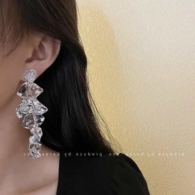 Senior Sense Long Acrylic Earrings Ice Custom Women's Drop Earrings Transparent Unique Character of Irregular Geometry 1 Pair FS