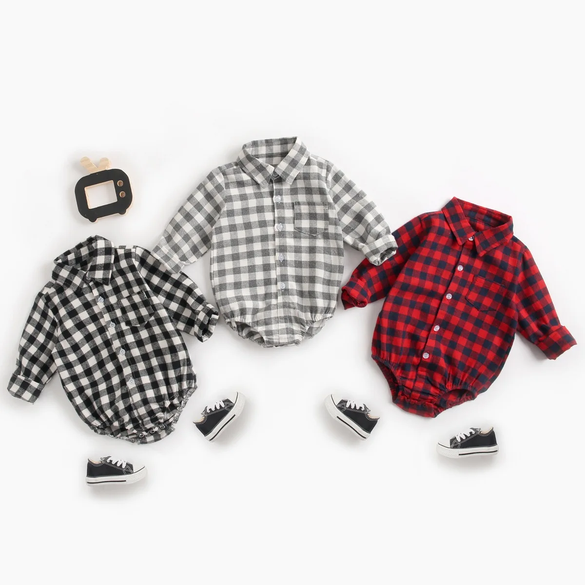 

2020 Autumn winter check boy shirt long sleeve plaid crawl clothes baby romper cute kids clothing for hot selling, As pic shows, we can according to your request also