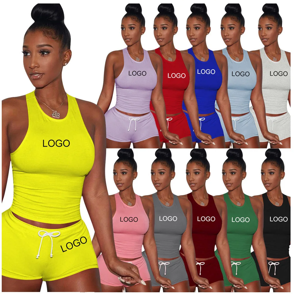 

Custom Women Clothing Two Piece Set Women Outfit Black Booty Shorts Set Ladies Joggers Tracksuit Skinny Sweat Suits Womens