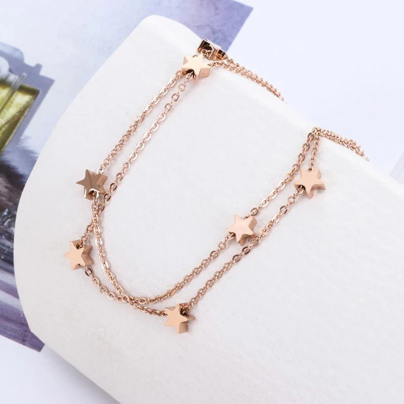 

2020 Double-layers Roes Gold Stars Adjustable Foot Chain Titanium Steel Anklets Dylam jewelry