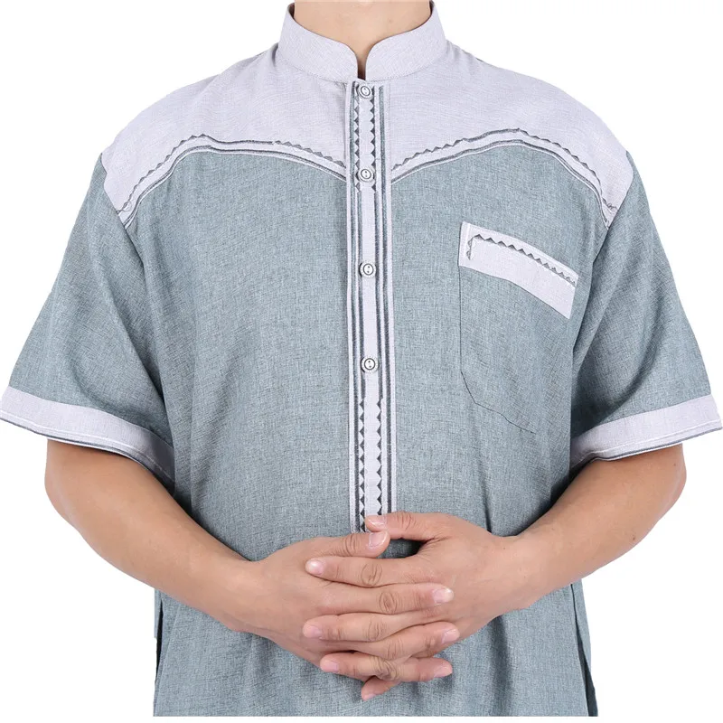 

Cheap Wholesale Loose Solid Cotton Linen Mens Dress Kaftan Moroccan Short Sleeve Thobe, Mix colors