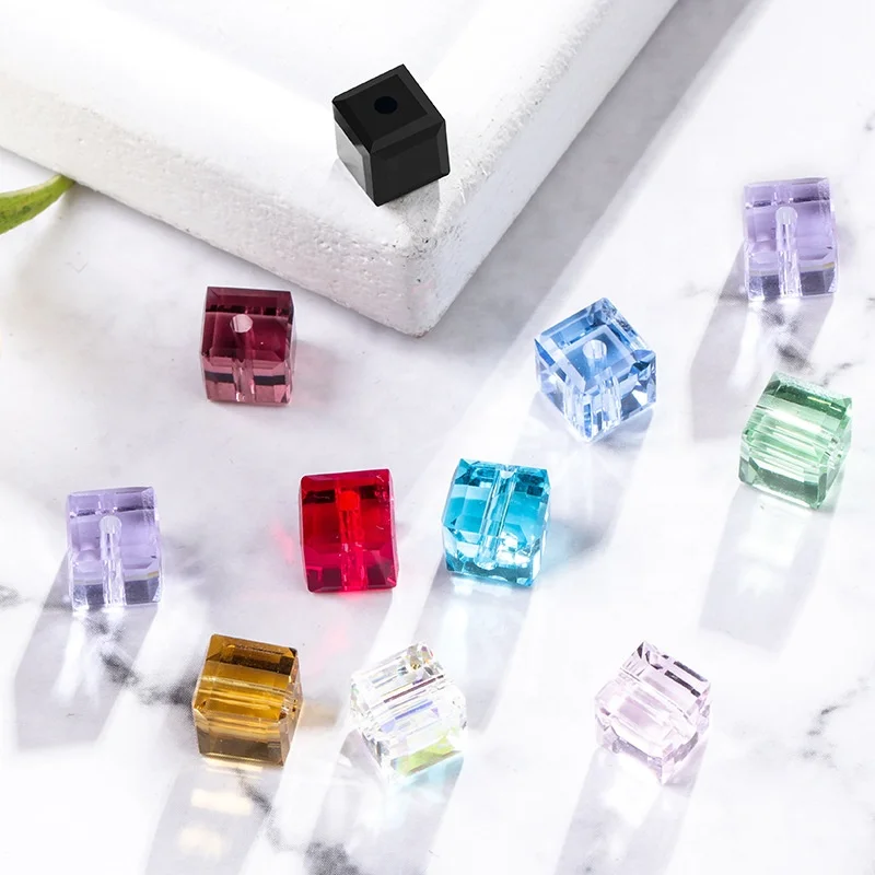 

K9 Glass High Quality Cube Crystal Glass Beads For Earring, Multi-color