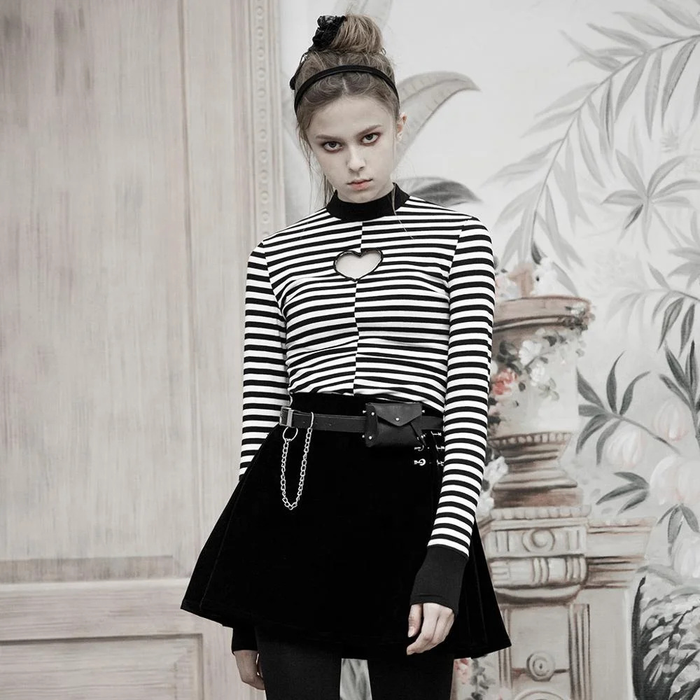 
OPT 280 PUNKRAVE vertical collar love hollowed tight T shirt black white long sleeve factory shirt 