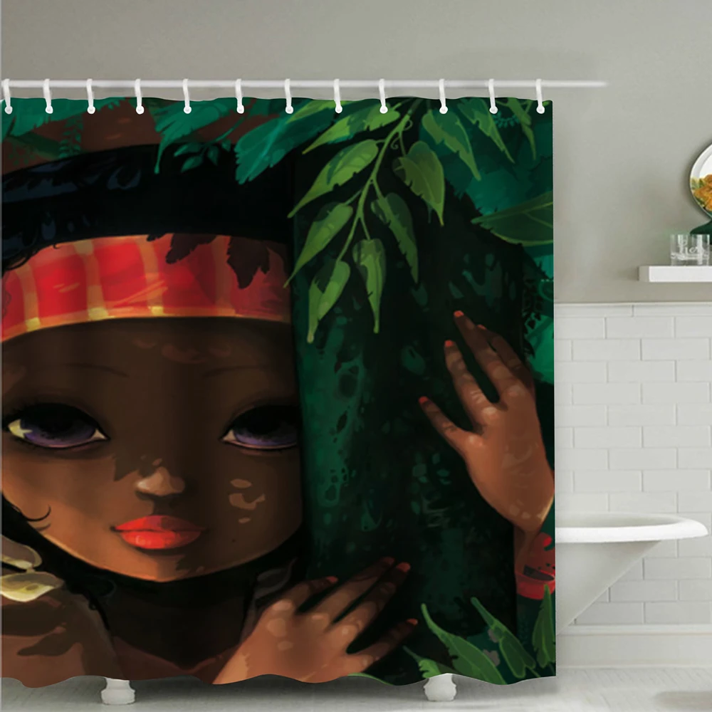 
2019 Amazon Top Seller Africa Black Girl Magic African American Print Premium Fabric Shower Curtain 71*71 inch 