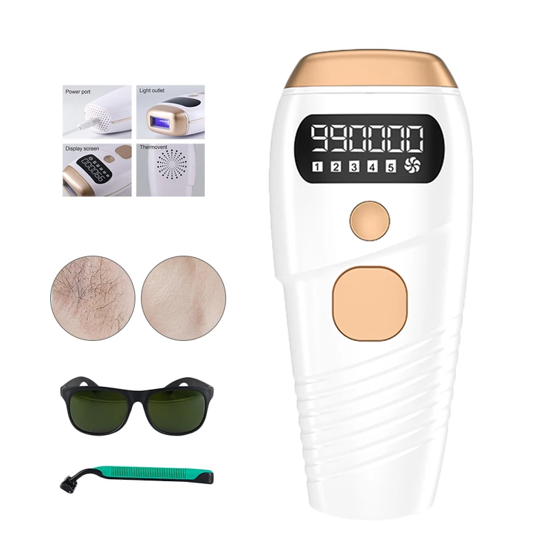 

Permanent Pulsed Light Painless 990000 Flashes IPL Laser Face Hair Removal Epilator Machine, White green