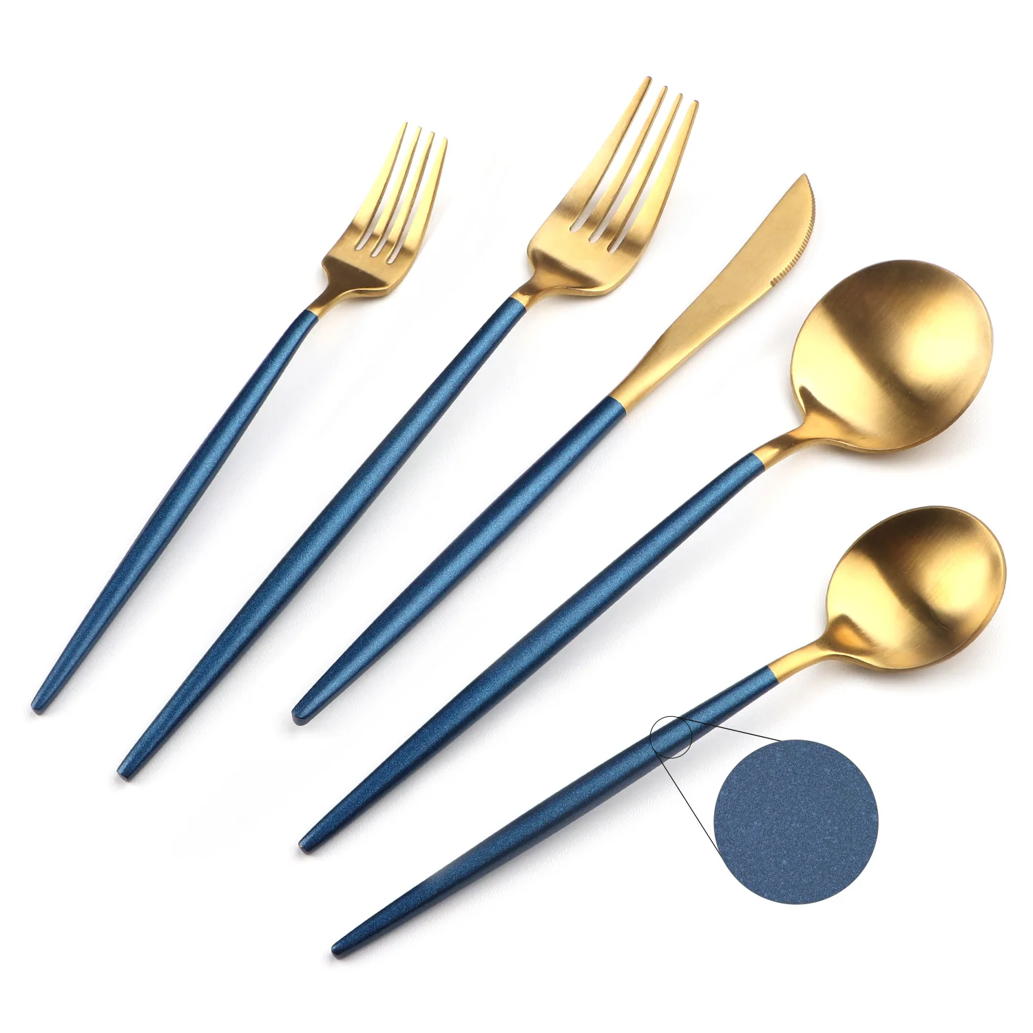 

Luxury Mirror Polish Flatware set Stainless Steel PVD Gold Shiny bule Color matching Cutlery set For Wedding