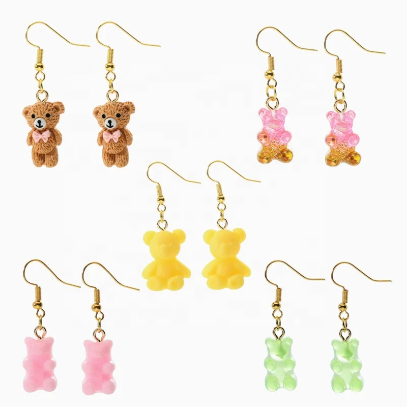 

Creative Cute Mini Gummy Bear Earrings Glitter Cartoon Bear Design Female Ear Hooks Candy Gummy Earring Bear Pendientes Jewelry