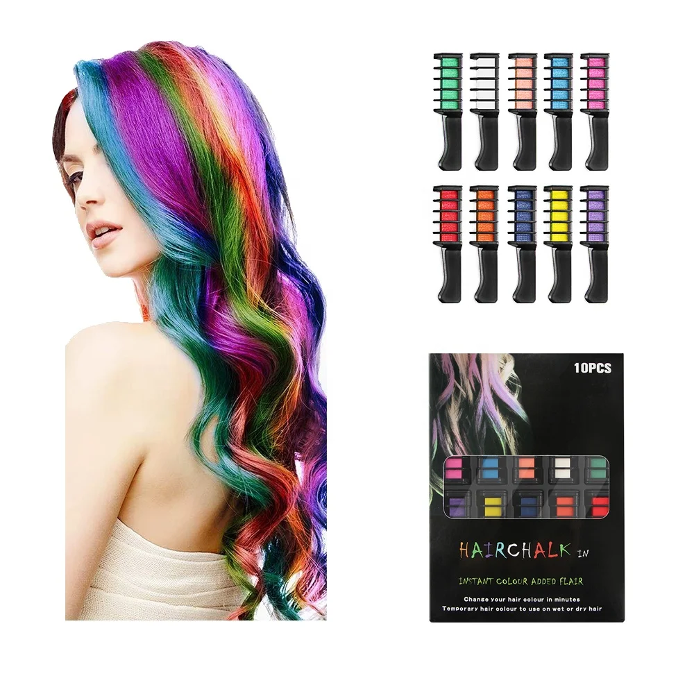 

Amazon Hot Sale 10 Color Hair Chalk Set Washable Temporary Color Dye Hair Chalk Comb for Girls Kids Party Cosplay