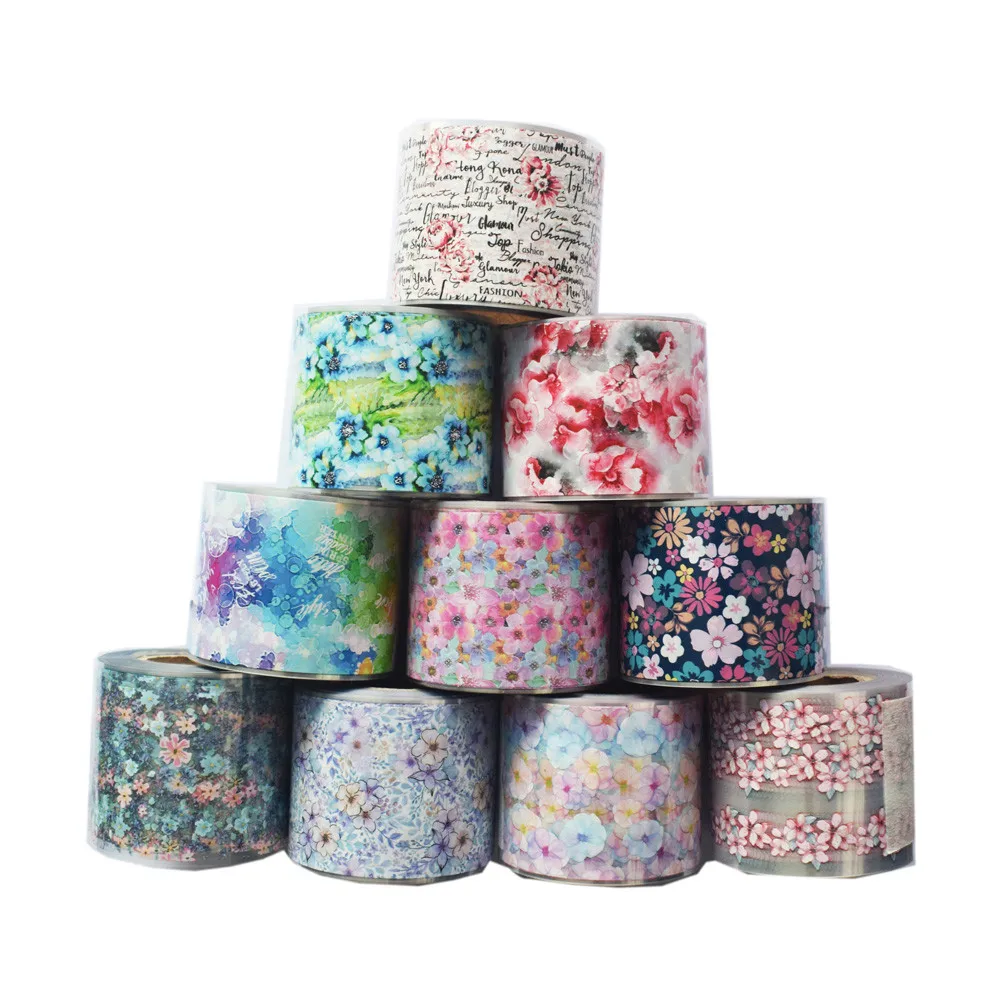 

10Roll Colorful Flower Sticker Nails Foil 50M*4CM English Letter Sliders Nail Art Set