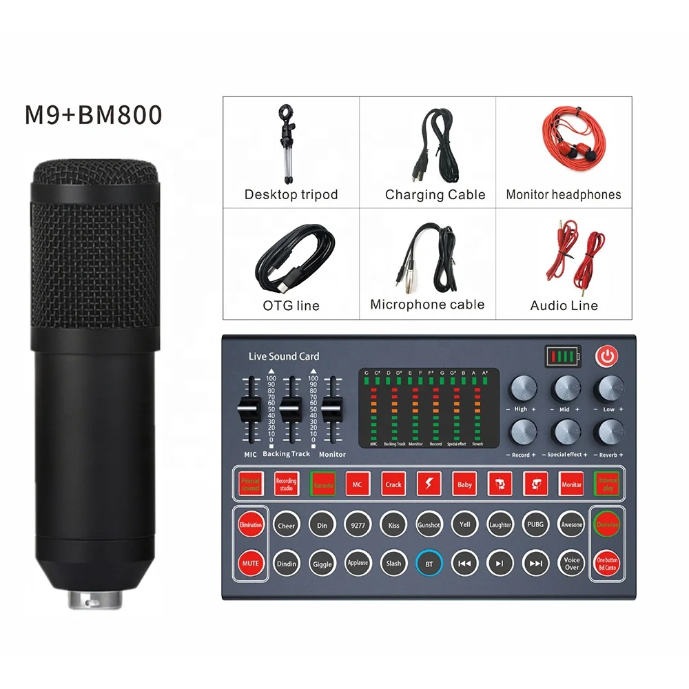 

M9 Sound Card bm800 microphone Set USB Professional home studio recording equipment v9plus karaoke live stream x9 Sound Cards