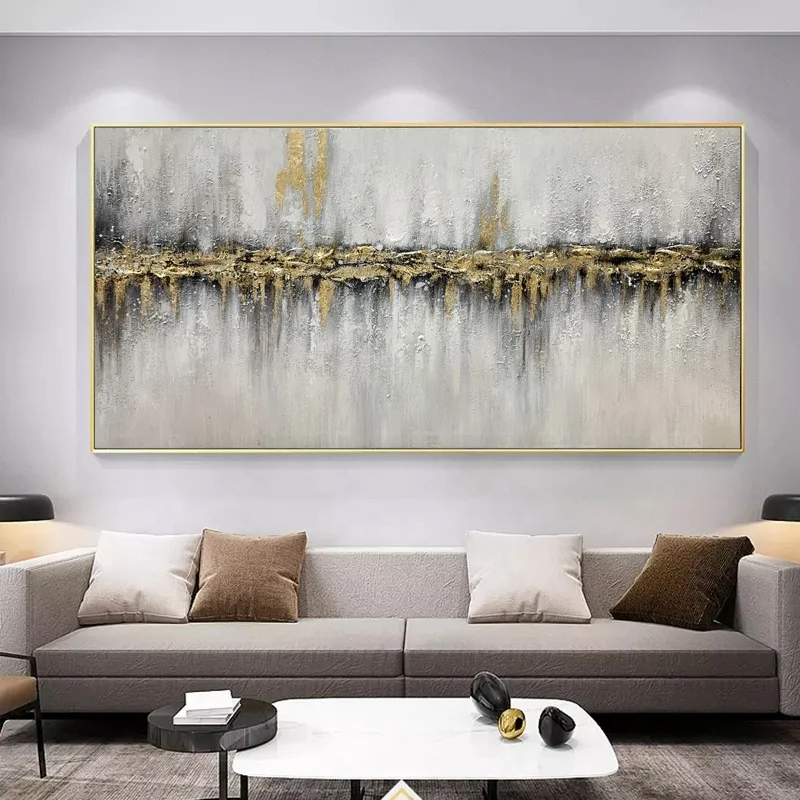 100% Hand Painted Beauty Scenery Wall Hanging Picture Gold Foil Modern Abstract Art Oil Painting