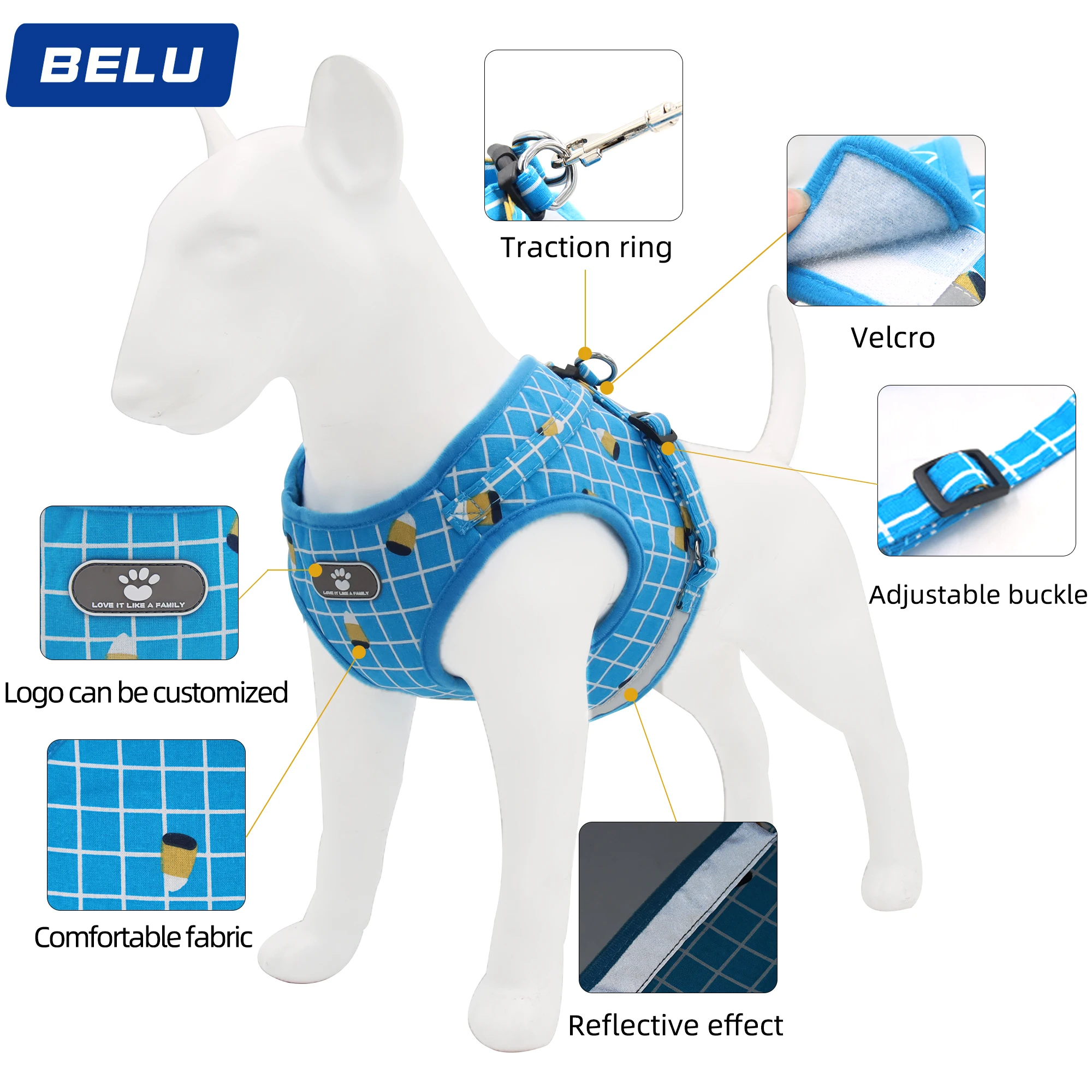 

2021New Hot Printed Plaid Style Cute Harness For Dogs And Cats