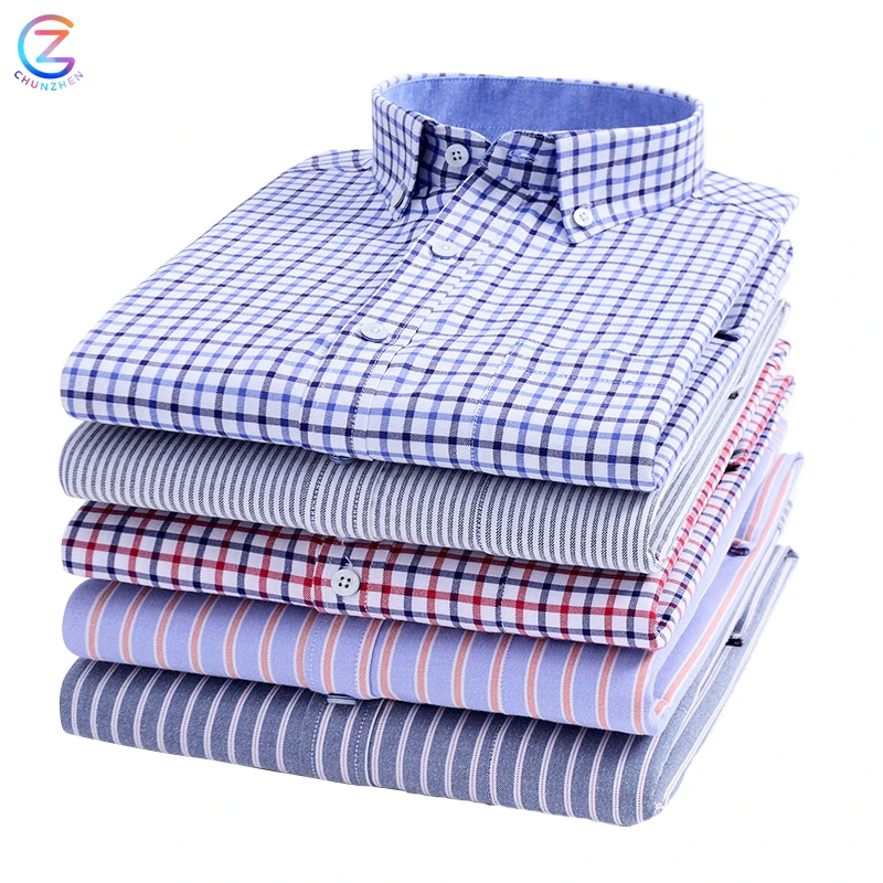 

Wholesale 100% Brushed Cotton Heavy Stripe Fabric Casual Long Sleeve Slim Fit Plaid Button Up Check Men Shirts Cotton, Picture shown