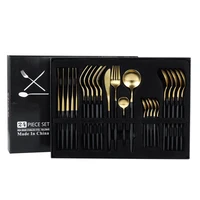 

Utensils Fork Knife Spoon black gold plated flatware stainless steel reusable cutlery 24pcs set with box
