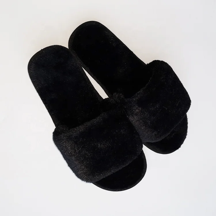 Women's Size Fuzzy Upper Slip on Autumn Winter Warm Furry Indoor House Slippers Fur Home Slides