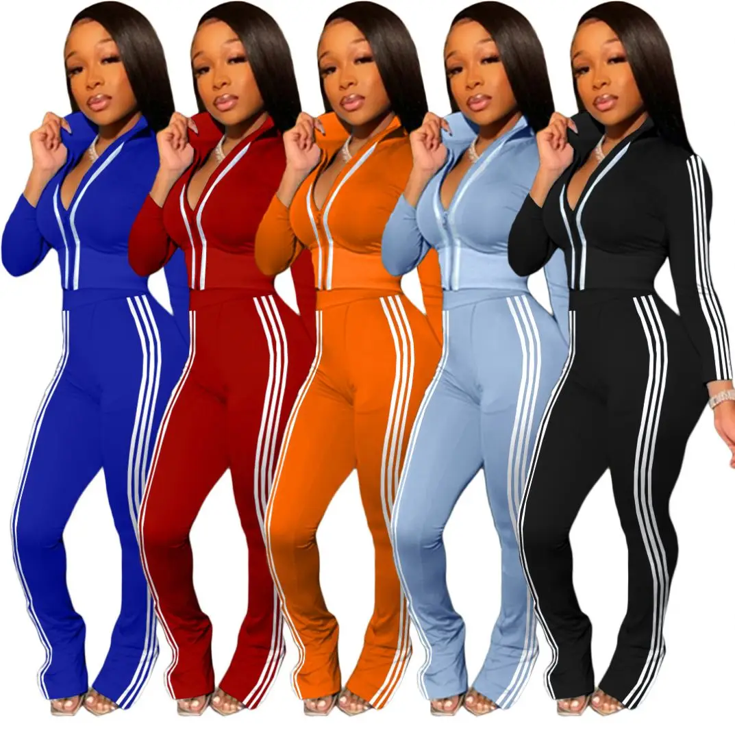 

Fashion sport pants set women solid color stripe pants set casual pants set for women, Picture