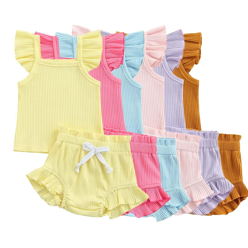 

2022 new arrivals summer kids boutique clothing sets candy color customized two piece sets toddler short sets, 6 colors