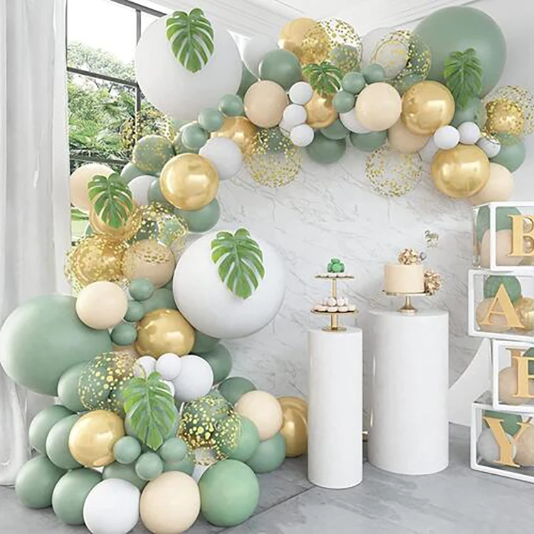 123pcs Bean Green Skin Color Balloon Garland Arch Kit Wedding Birthday Graduation Party Background Decoration