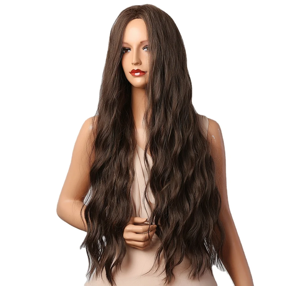 

BVR Cheap Brown Quality Natural Long Wavy 30 Inches Synthetic Afro Hair Wigs Extension