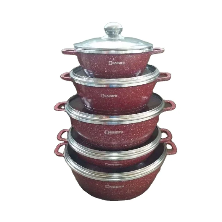 

Rapidly to ship dessini 10pcs aluminum alloy ceramic non-stick die casting cookware set pots and pans, Customized color