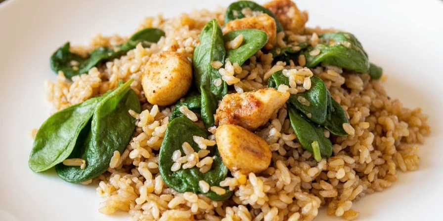 Finished Spinach Chicken and Rice Close-Up