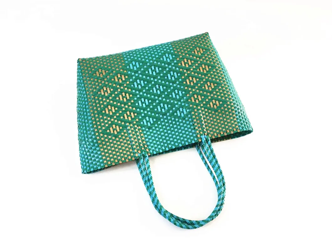 Vegetable Storage Recycle Woven Plastic Basket Bag With Double Handles