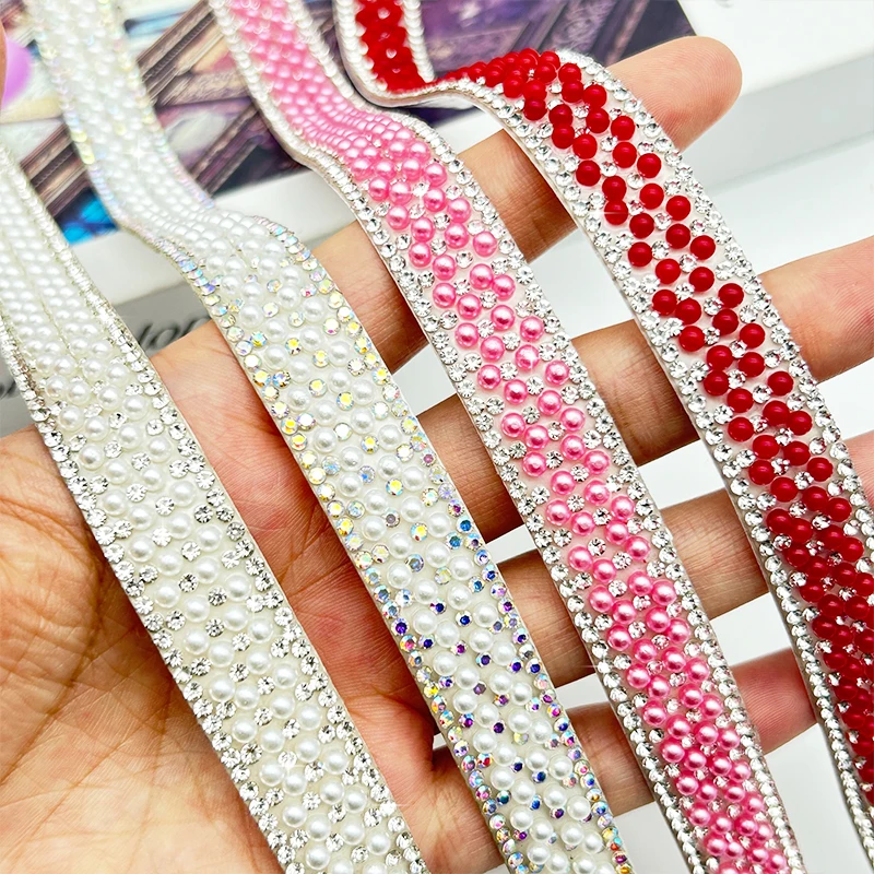 Self-Adhesive Pearl Rhinestone Chain Tape Trim Diamond Belt Strip for Clothing Accessories for DIY Projects