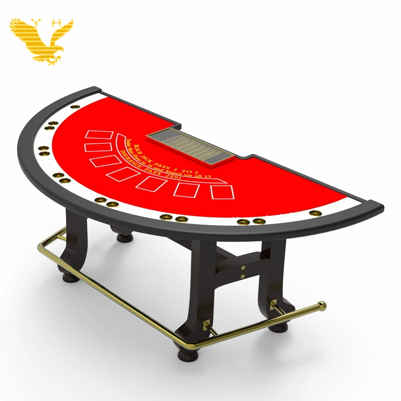 

YH Simple Solid Wood H Leg Blackjack Games Poker Gambling Table With Metal Stainless Steel, Custom color