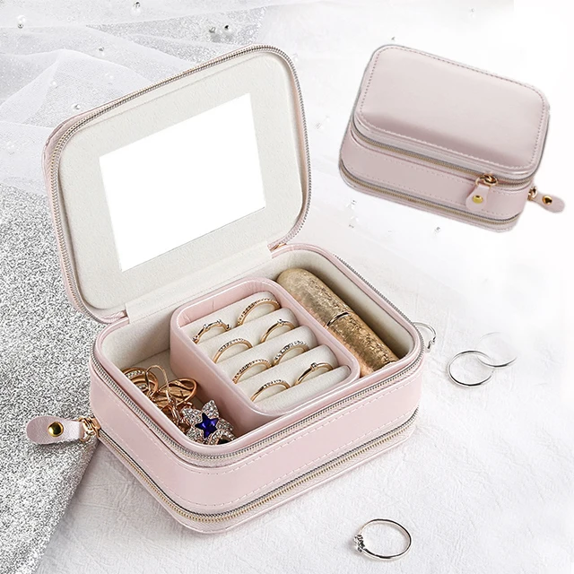 

Small Custom Travel Leather Gift Packaging Jewellery Case Mini ring Storage Organizer Jewelry Box, Pink/blue