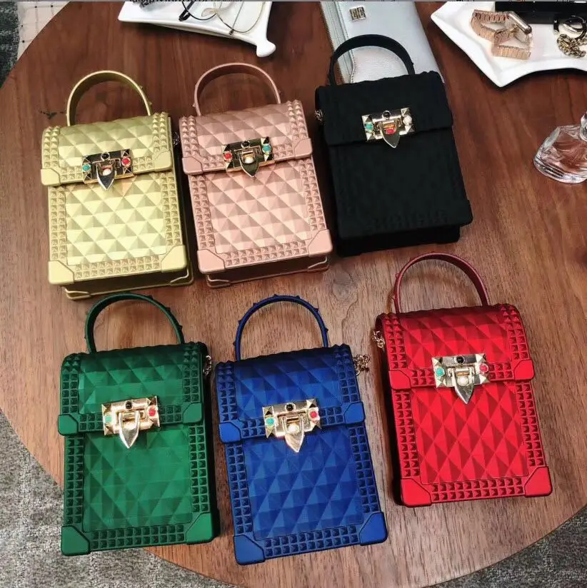 

2020 Candy Color Jelly Bag Purses Handbags PVC Mobile Phone Handbag Chain Mini Square Coin Purse Single Shoulder Diagonal Bag, 16 colors, and customized color