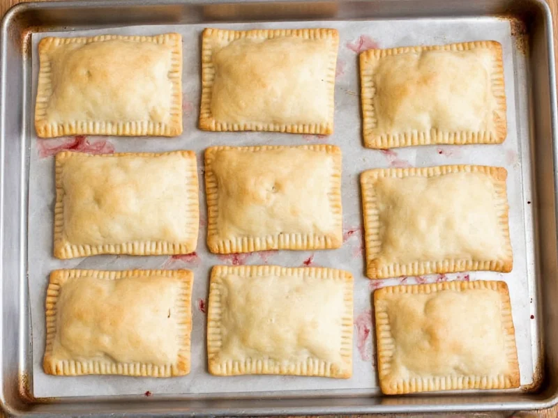 Homemade pop tarts with strawberry filling on baking sheet