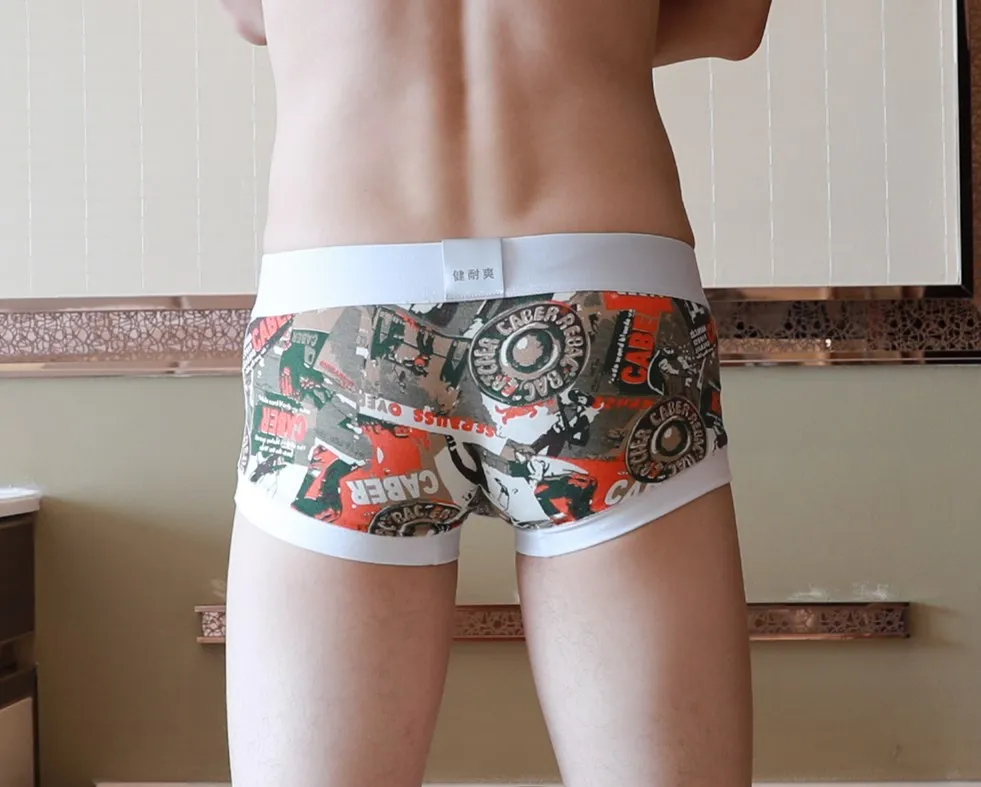

M-2XL fashion pattern youth man cotton boxer underwear wholesale, 5 colors as photo