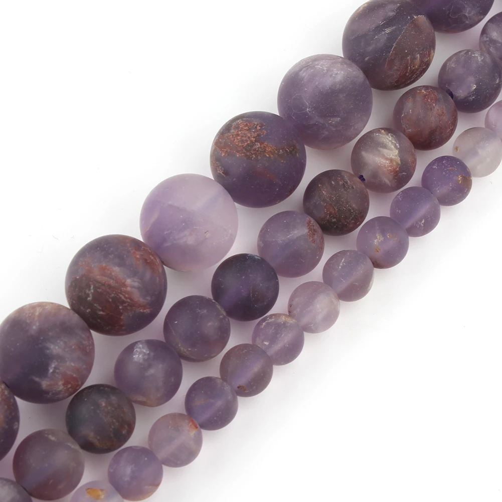 

6-12MM Natural Stone Beads Round Dull Polish Matte Purple Ghost Crystal Quartz Beads for Bracelet Necklace Jewelry DIY