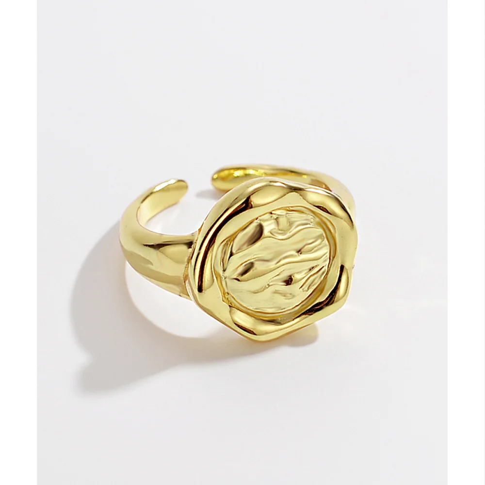 

Retro Gold Plated 925 Sterling Silver Abstract Bump Texture Open Rings Minimalist Jewelry