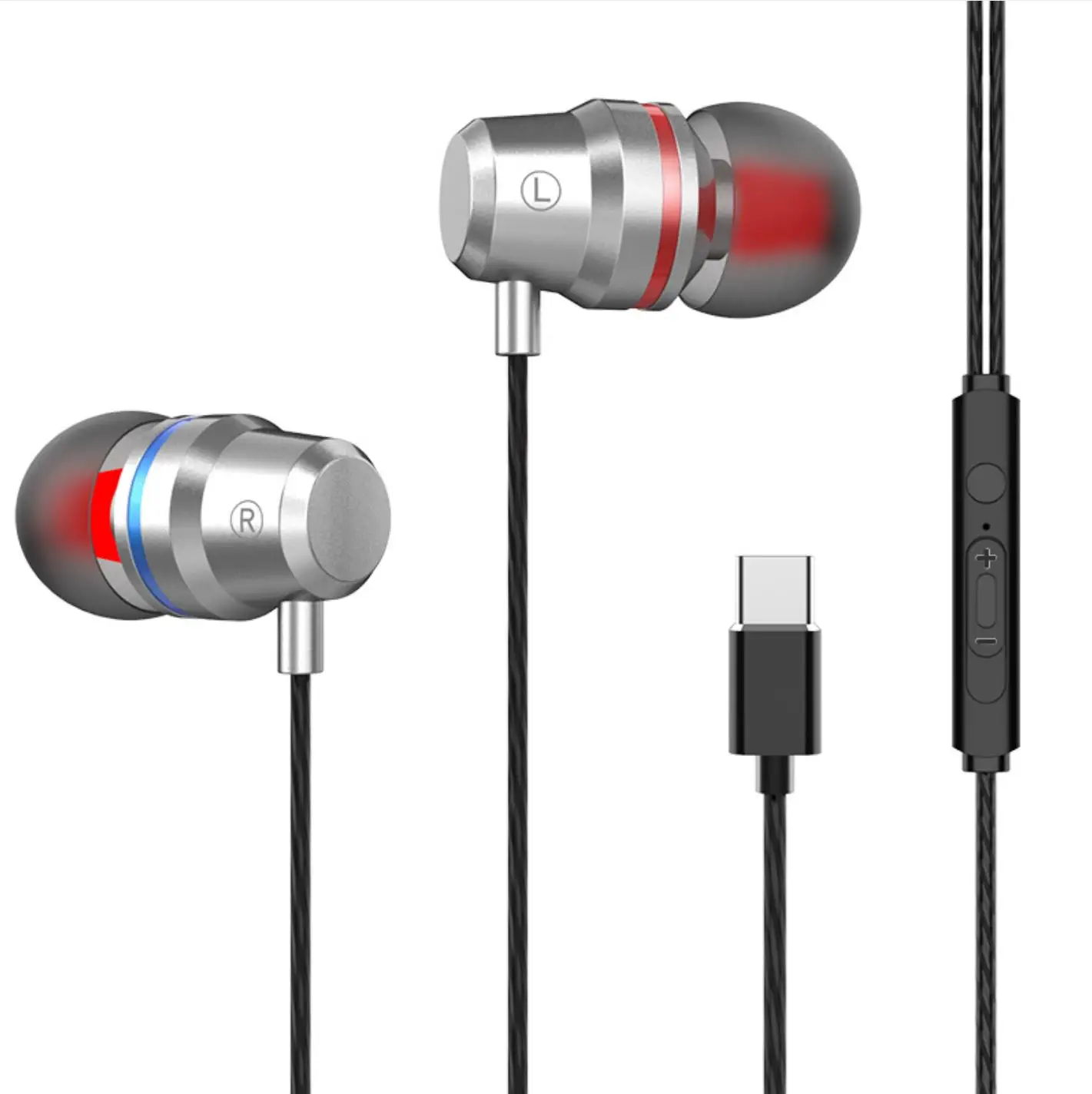 

Headphones with Microphone headset G2 Type-C Earbuds bass earphone wired earphone, Black, silver, red, pink, gold