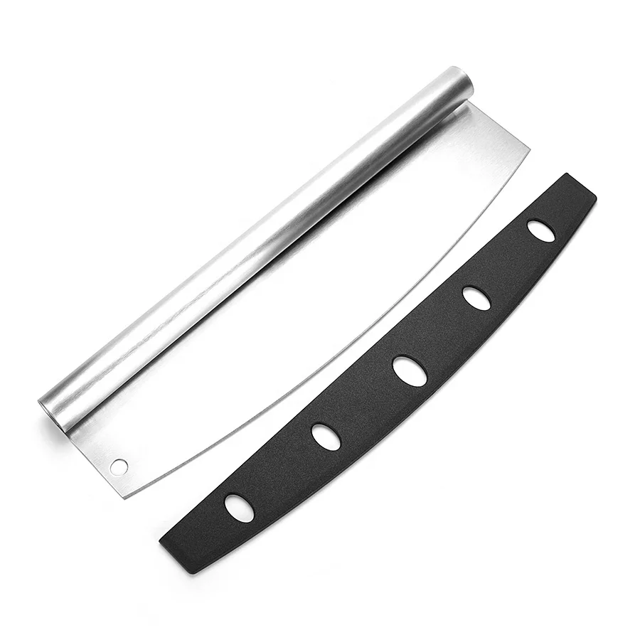 

High Quality Plastic Cover Function Stainless Steel Rocker Pizza Cutter Knife Scale Scraper Pizza Cutter, Nature color