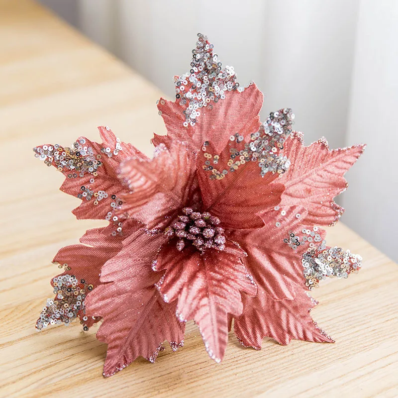 

Artifical Christmas Flower Glitter Velvet Poinsettia for Christmas tree decorations DIY wreath Garland decoration ornaments