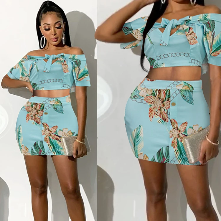 

Plastic womens sets skirt and crop top set made in China, Blue
