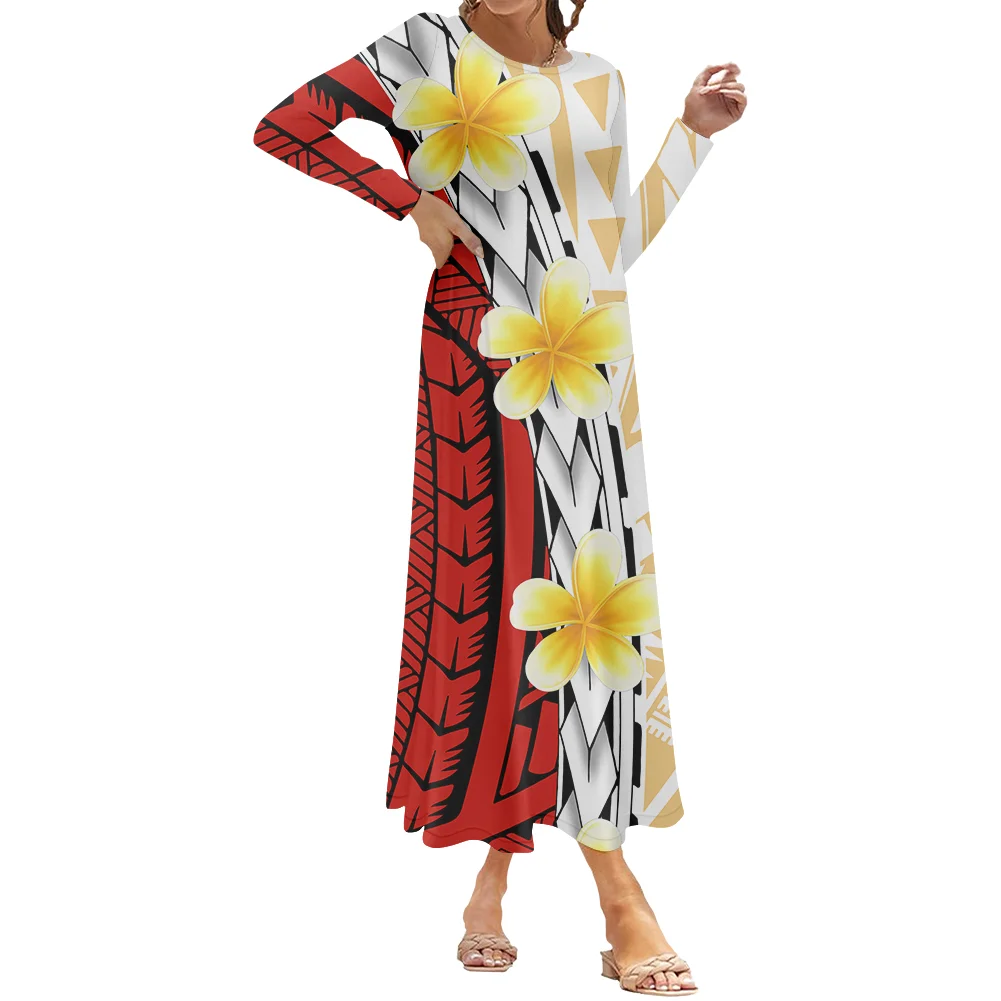 

Fashion Polynesian Style Tattoos Print Women Dresses Casual Spring Fall Plus Size Long Dress Samoa Tribal Casual Maxi Dress 1MOQ